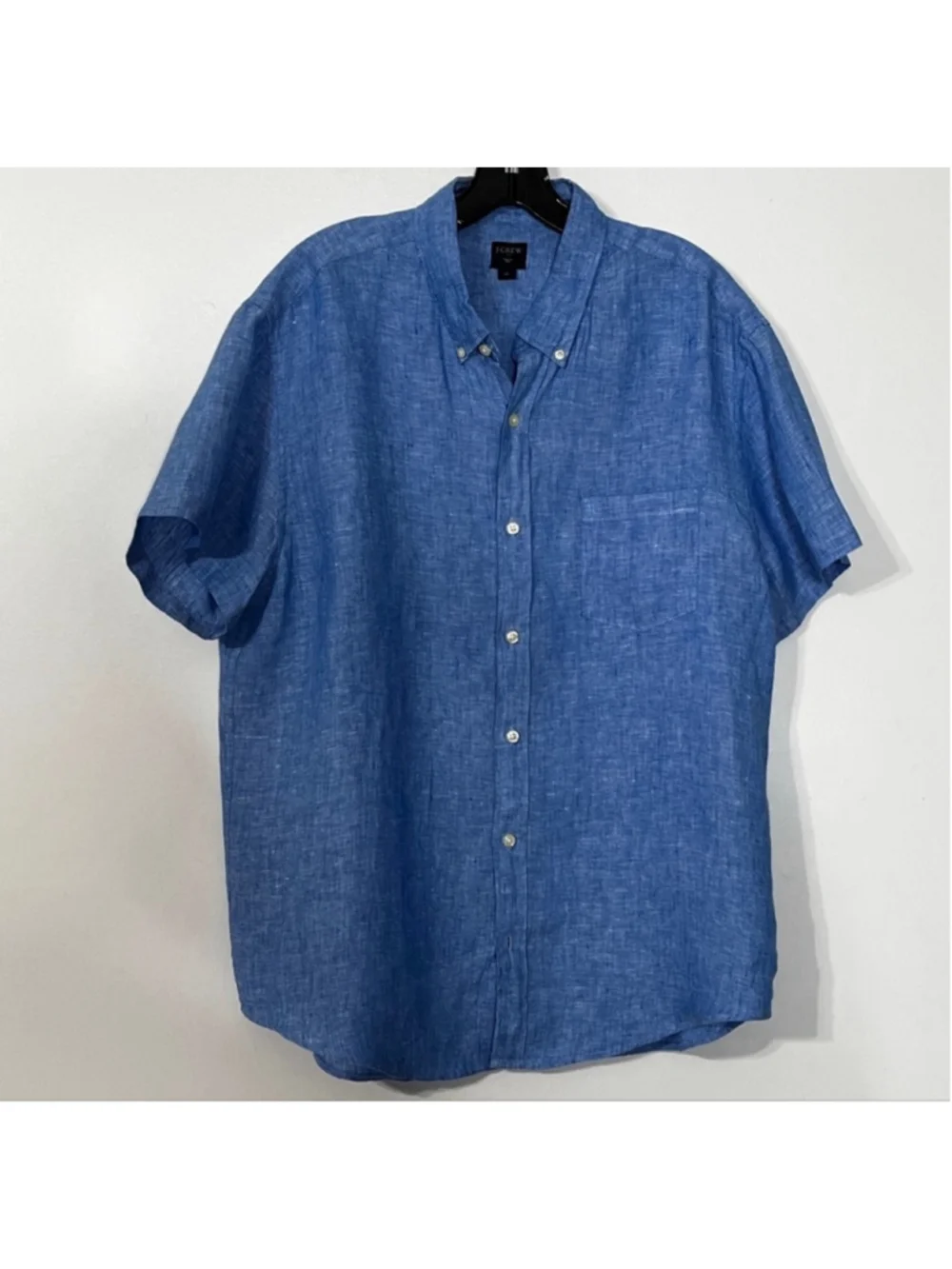 J.Crew 100% Linen Button Front Shirt Men’s XL Blue Short Sleeve Summer Casual